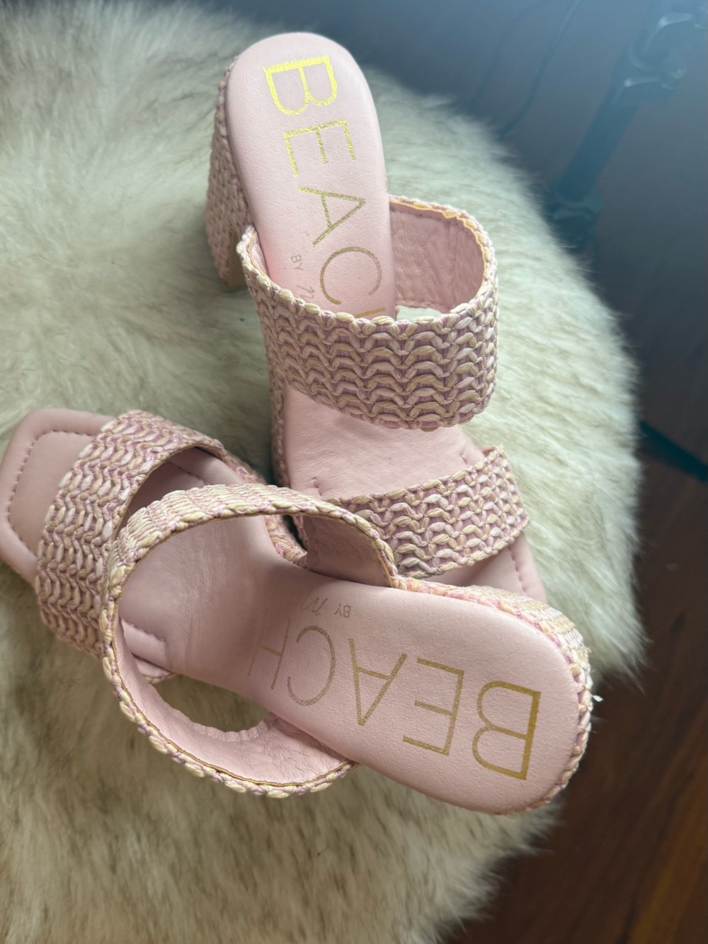 Beach by Matisse Pink Woven Slide Heels